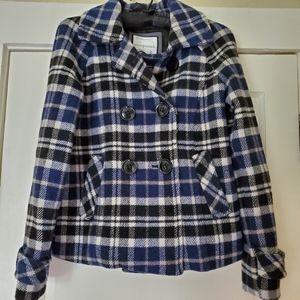 Aeropostale Blue Checked Pea Coat